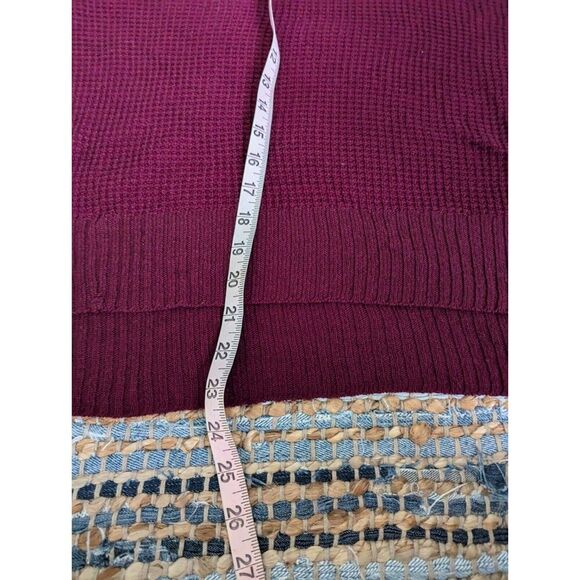 Burgundy Rugby Striped Open Knit High Low Sweater L Round Neck Lightweight Retro - Picture 6 of 8